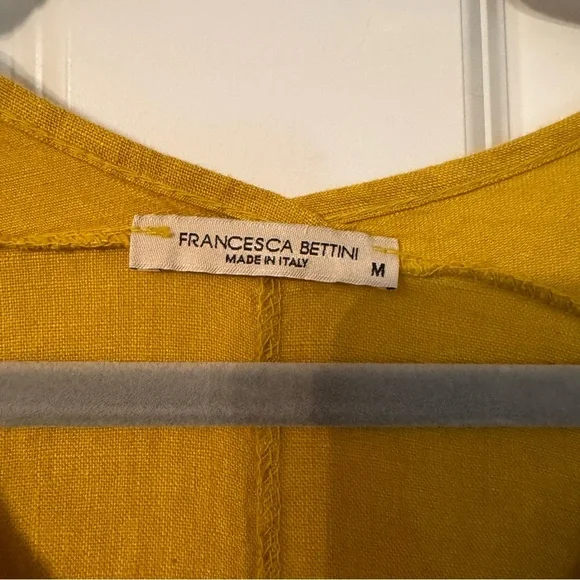 Francesca Bettini Dress 100% linen Italy size medium Mustard A00205 - Picture 2 of 5